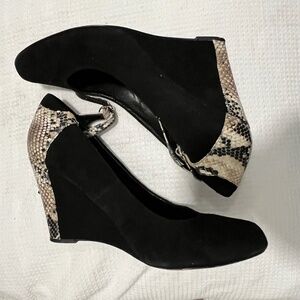 Black and snake suede wedge heels